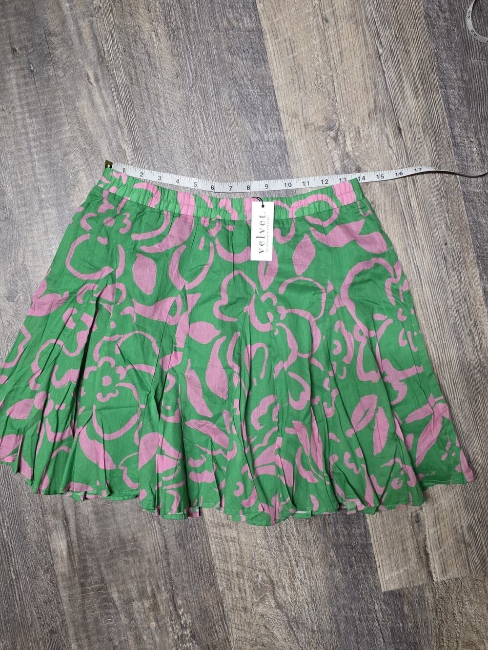 Velvet Graham & Spencer Green Pink Floral Mini Skirt Size S Cotton Boho Spring